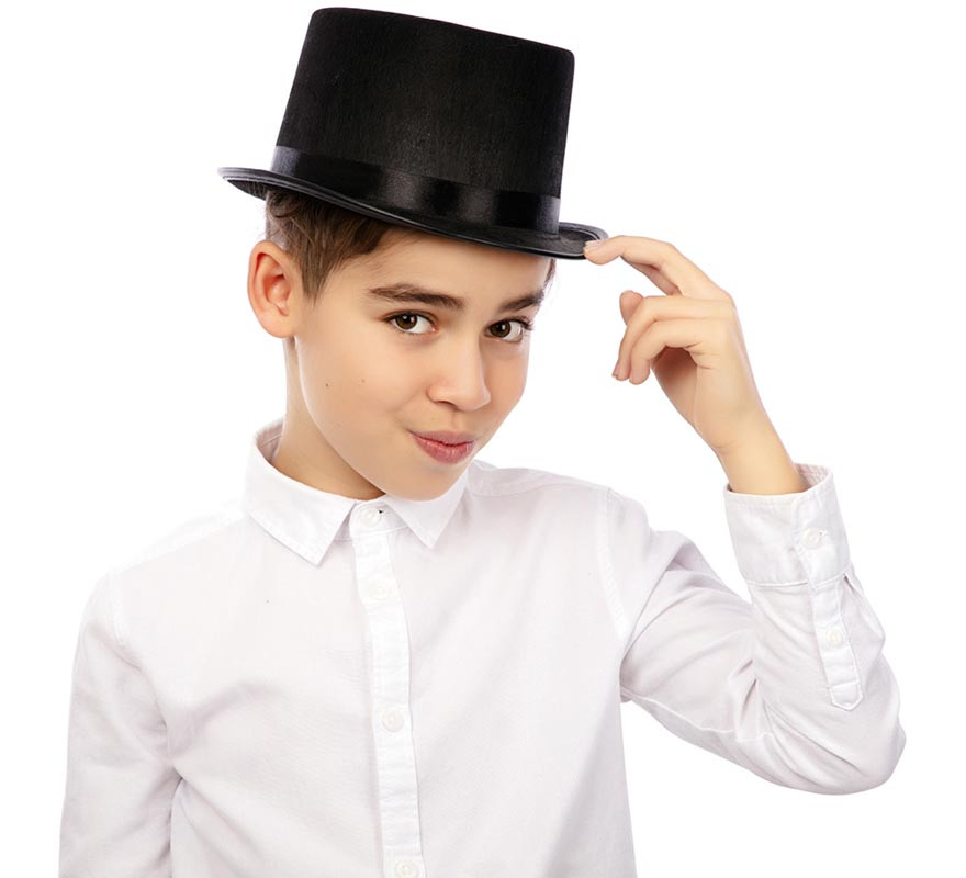 Elegant black children's top hat measuring 25x22x10 cm