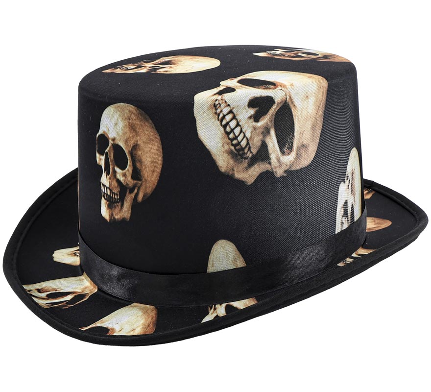 Black top hat with skulls