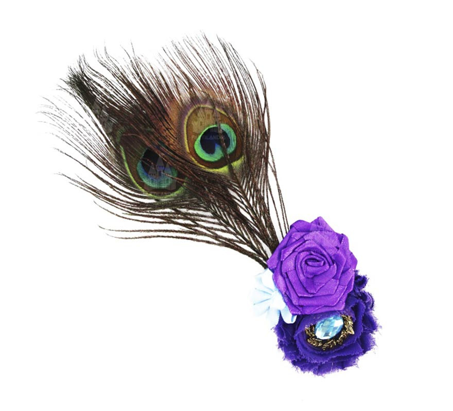 Peacock Ribbon and Purple Flowers for Hair