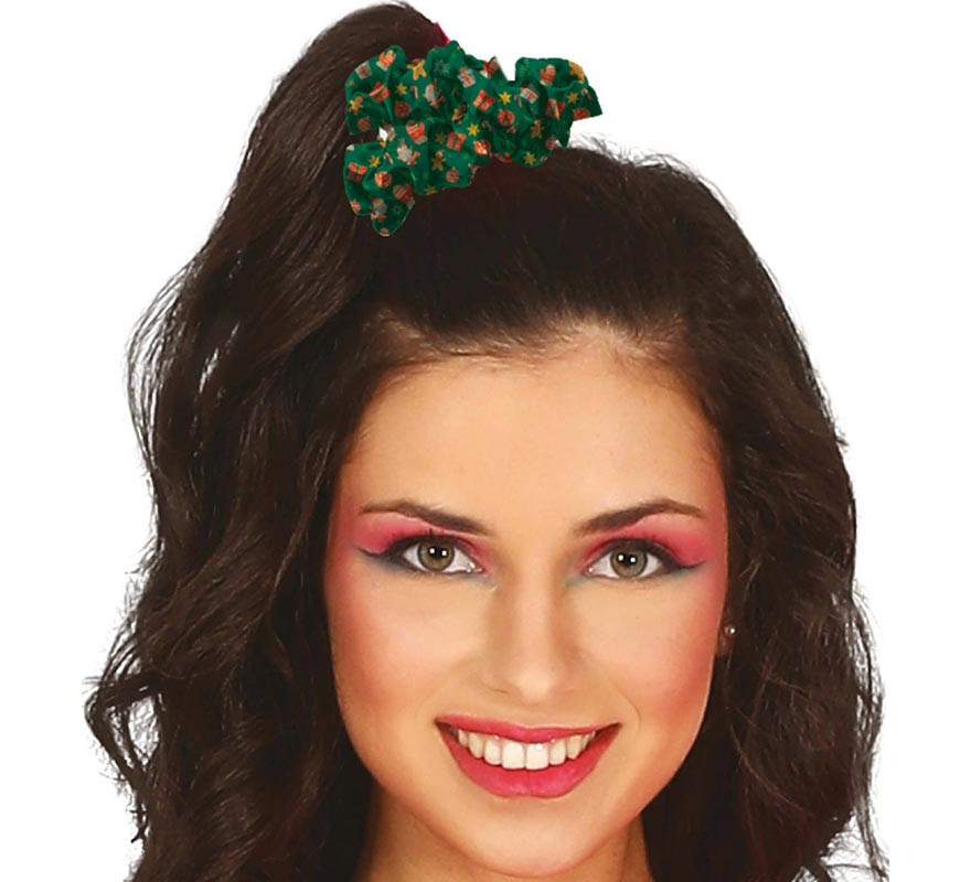 Green Christmas hair tie with figures