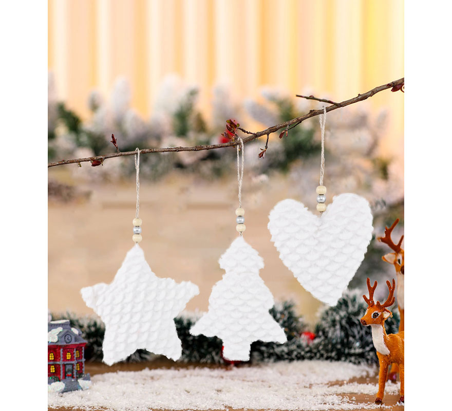 Colgante Estrella, Corazón o Pino Blanco de 12x4x12 cm modelos surtidos