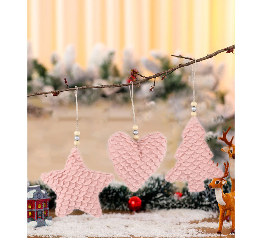 Colgante Estrella, Pino o Corazón Rosa de 12x4x12 cm modelos surtidos