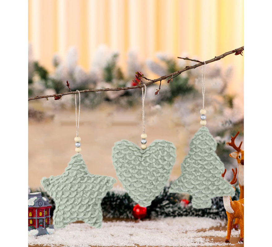 Colgante Estrella, Pino o Corazón verde de 12x4x12 cm modelos surtidos