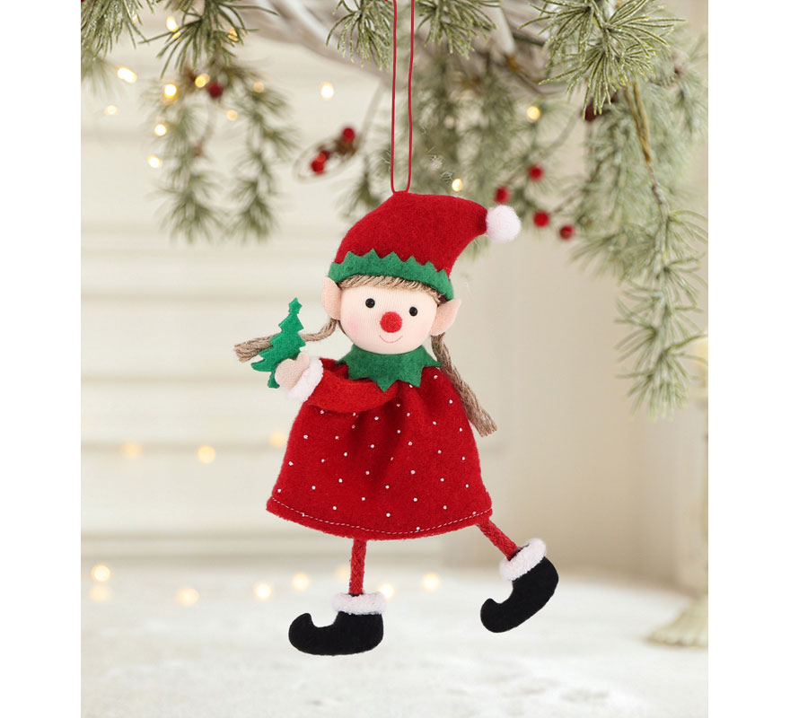 Colgante Navideño de Elfa con Árbol Navidad de 16 cm