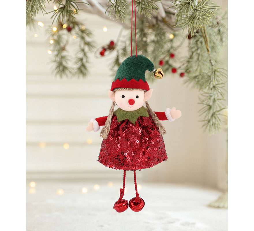 Colgante Navideño de Elfa con Lentejuelas de 16 cm