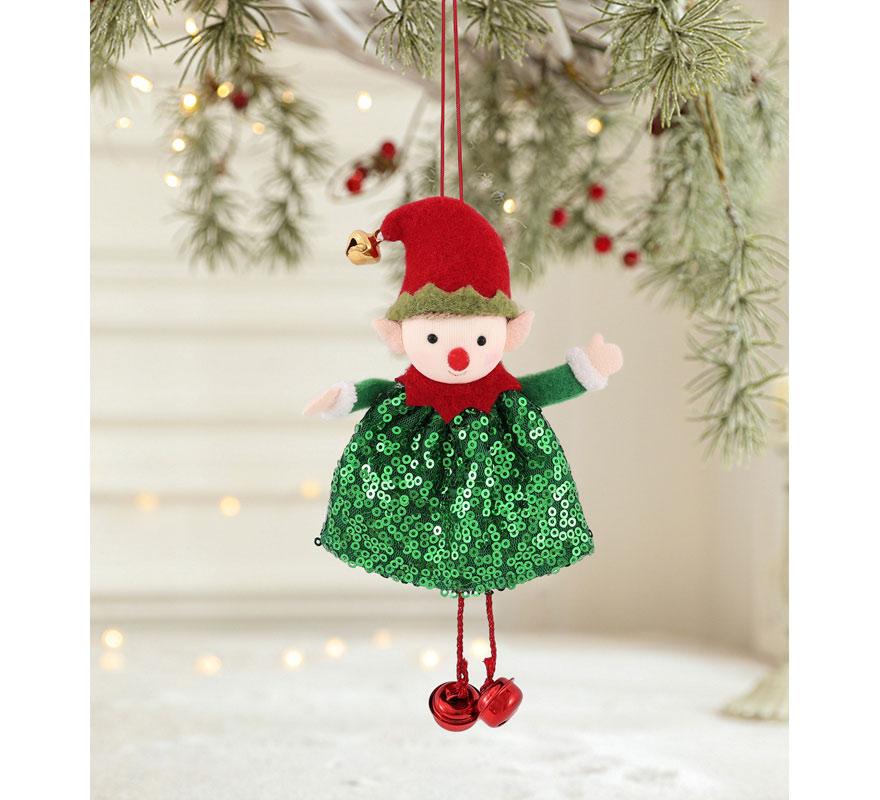 Colgante Navideño de Elfo con Lentejuelas de 16 cm