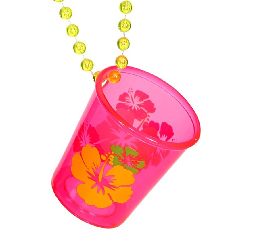 Colar de copo de shot rosa neon com flores