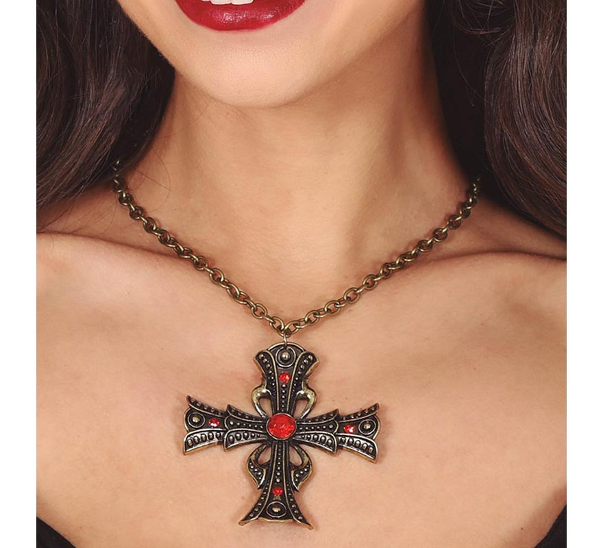 Cross Necklace with Ruby 6 cm