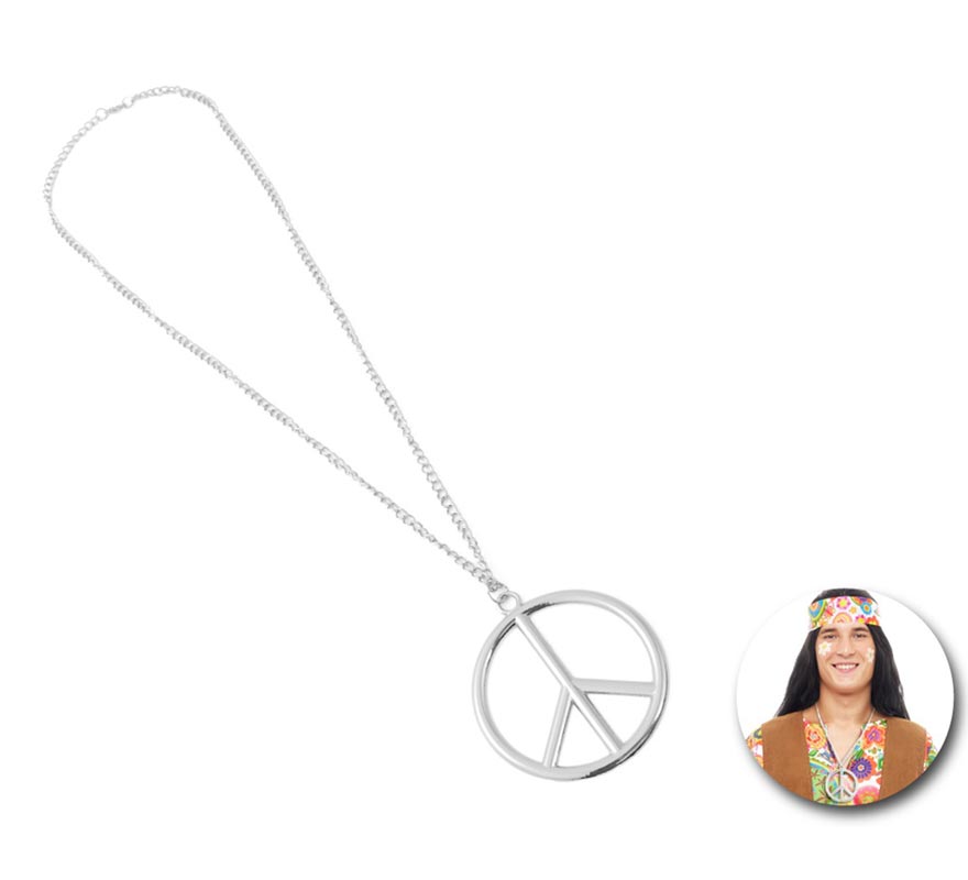 Hippie peace symbol necklace silver