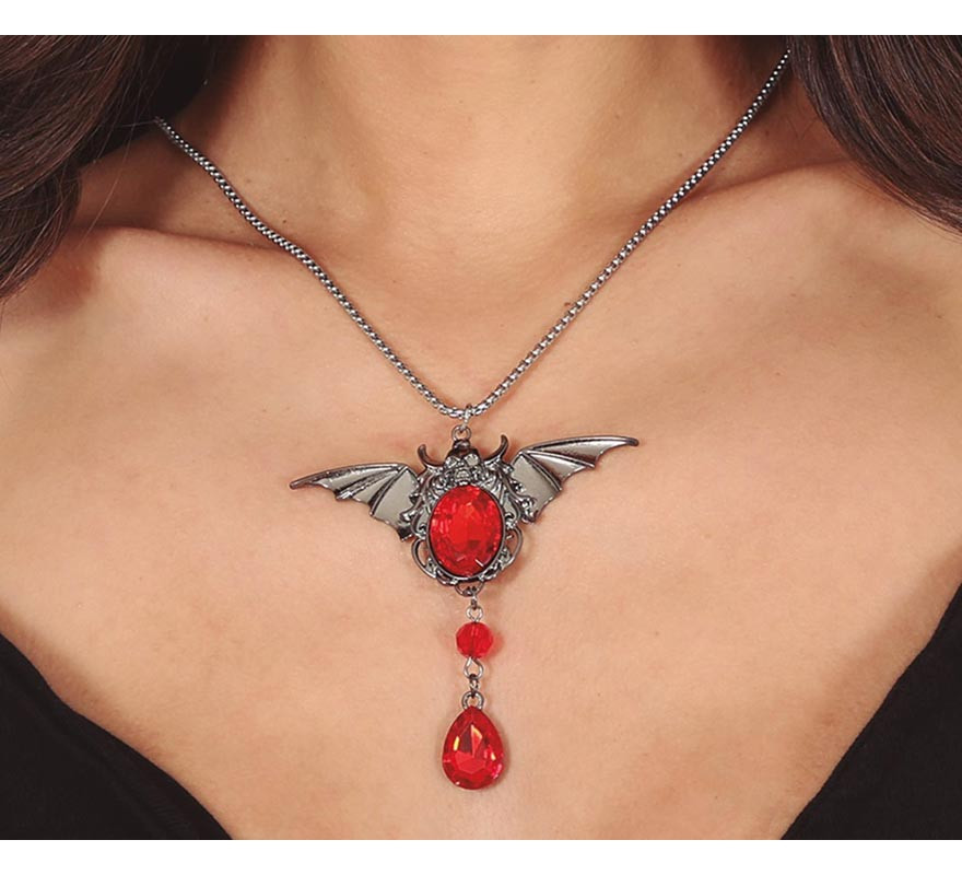 Bat Necklace with Ruby 8 cm