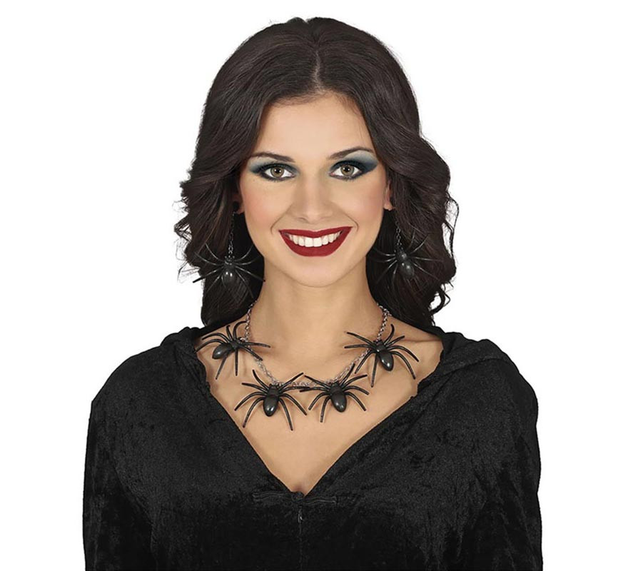 Black Spider Necklace and Earrings Set