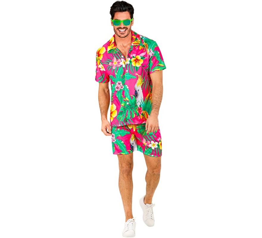 Conjunto de verão com estampa de cacatua: camisa e shorts para homens