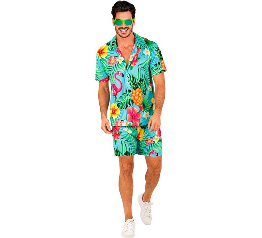 Conjunto de verão com estampa tropical: camisa e shorts para homens