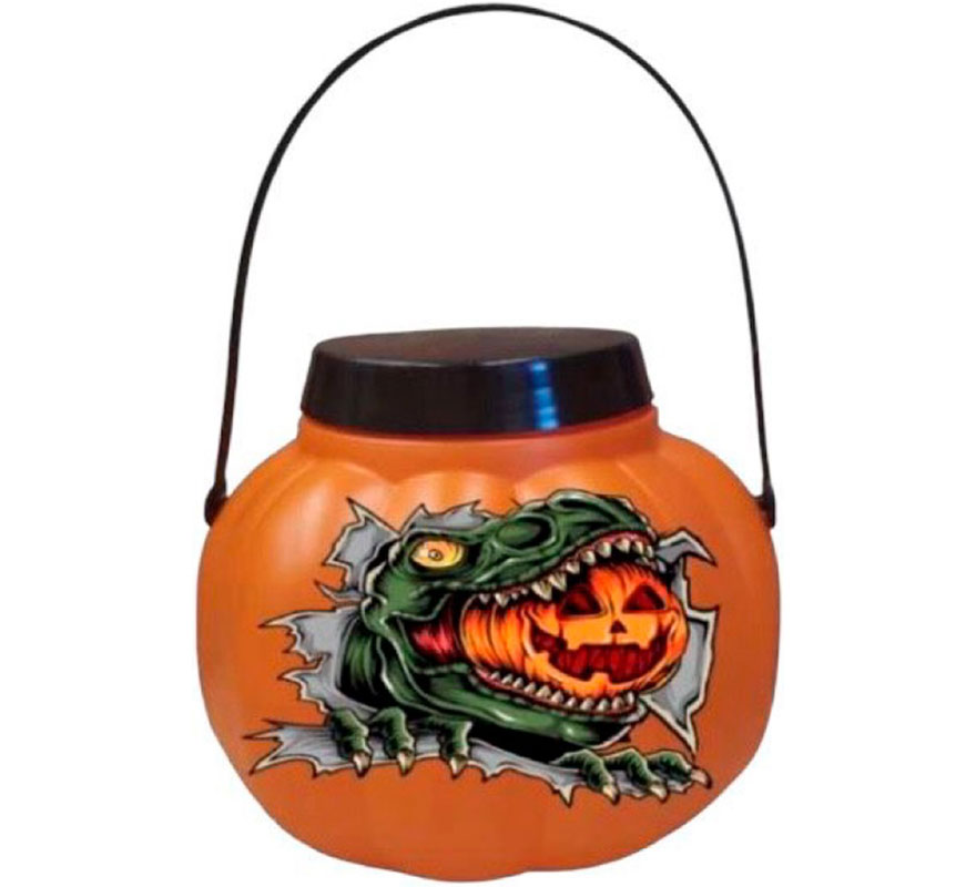 Balde de doces de abóbora de dinossauro com tampa Balde de doces de abóbora de dinossauro com tampa