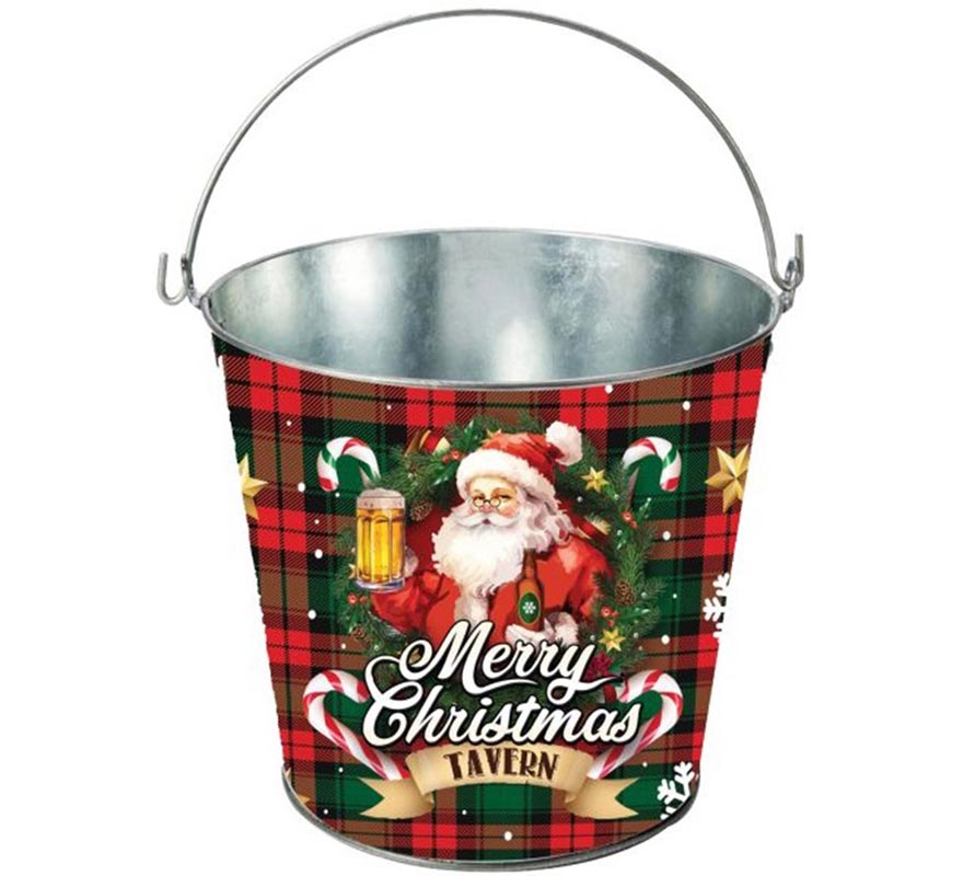 Merry Christmas metal bucket 19x23 cm