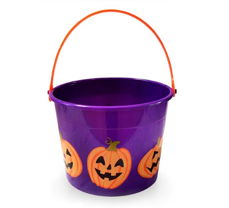 Balde estampado de Halloween com abóboras em várias cores