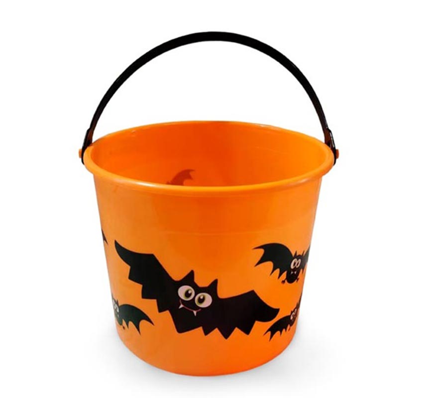 Balde estampado de Halloween com abóboras em várias cores