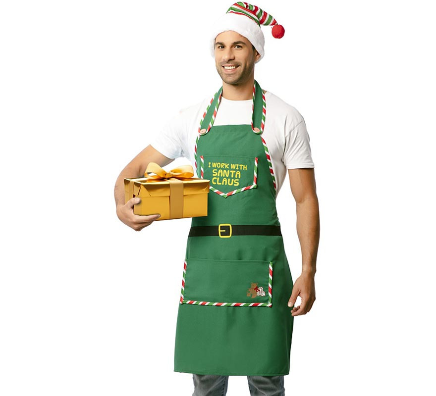 Green Helper Elf Apron with Hat for Adults