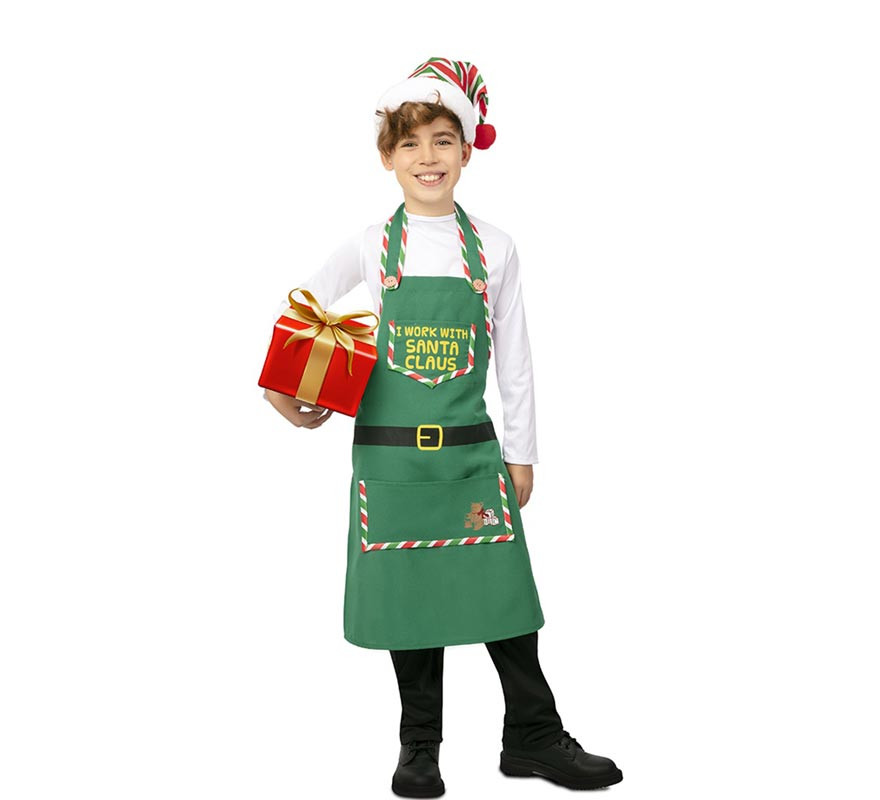 Green Helper Elf Apron with Hat for Kids