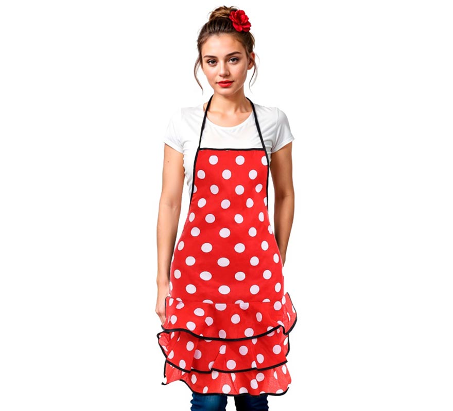 Adult Flamenco Apron with White Polka Dots