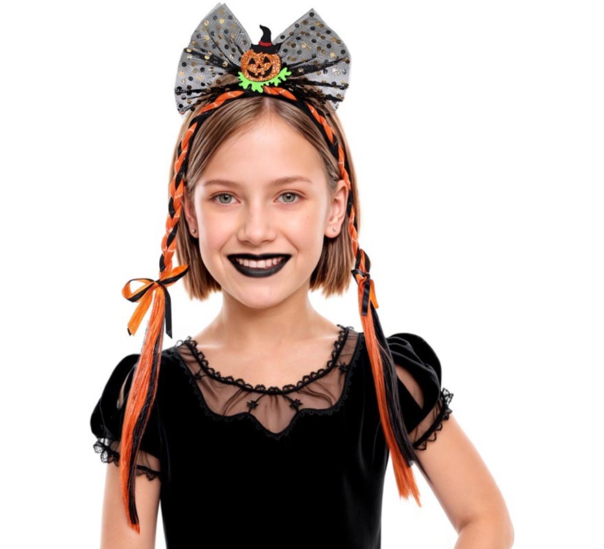 Pumpkin Headband with Two Braids for Children