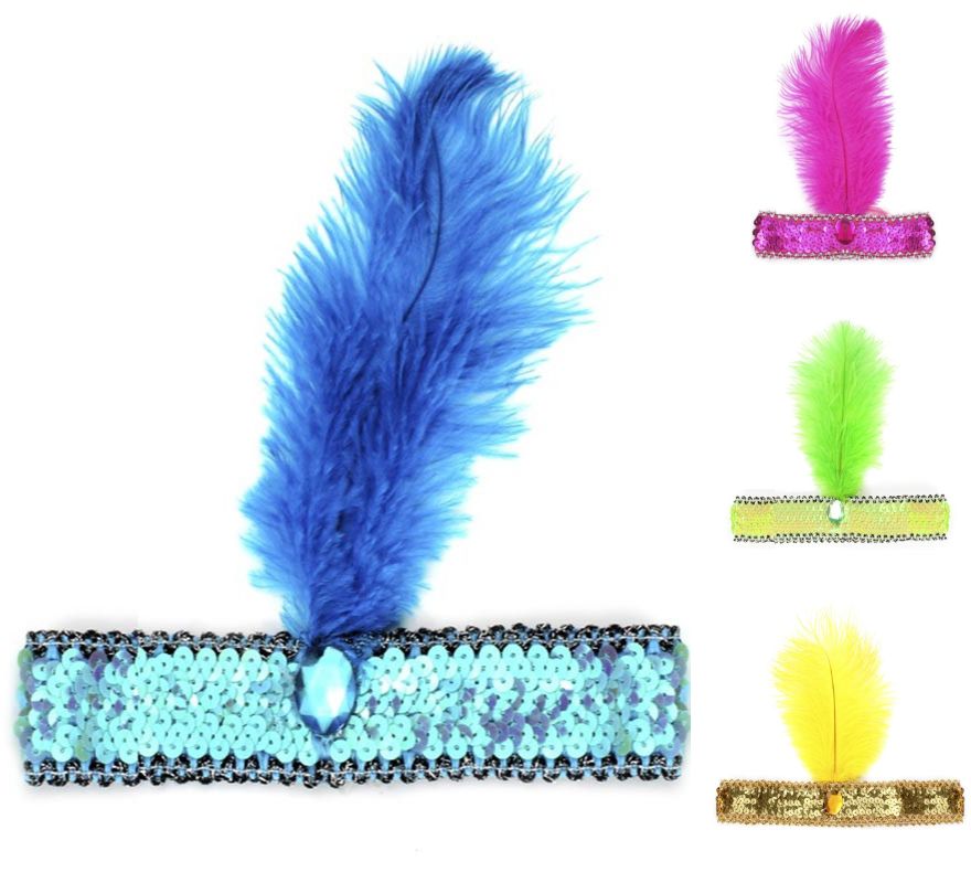 Tiara Charleston com Pena e Lantejoulas em várias cores