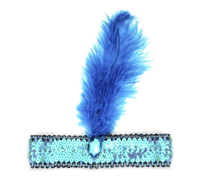 Turquoise Charleston headband with feather and sequins