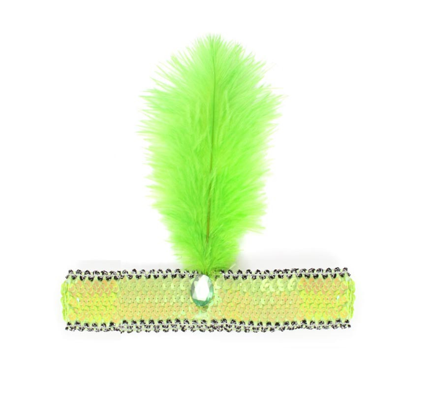 Green Charleston headband with feather and sequins