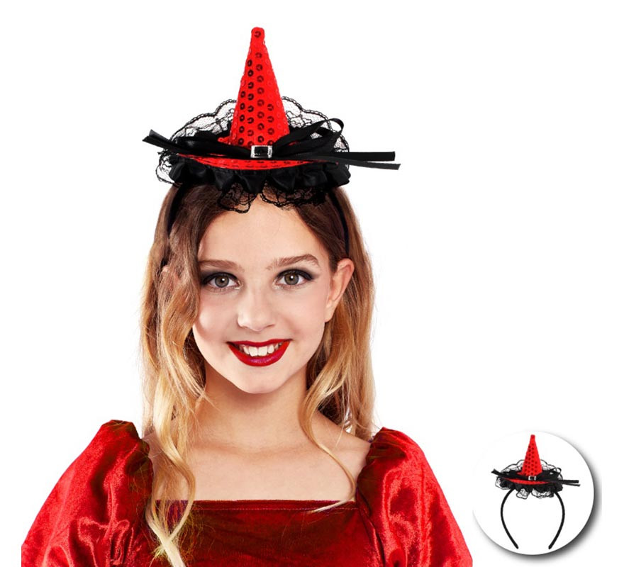 Tiara de Bruxa com lantejoulas e laço infantil em várias cores