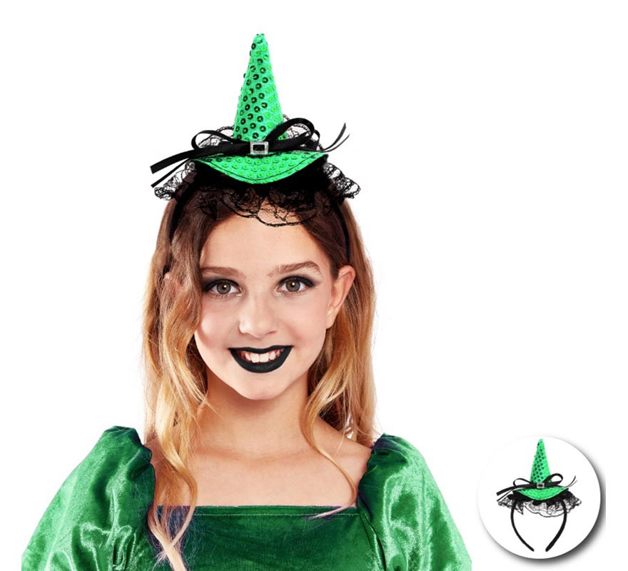 Tiara de Bruxa com lantejoulas e laço infantil em várias cores