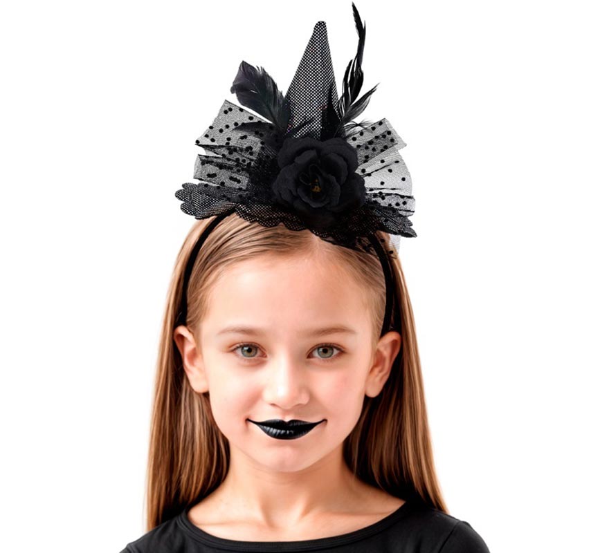 Witch Headband with Black Rose for Children