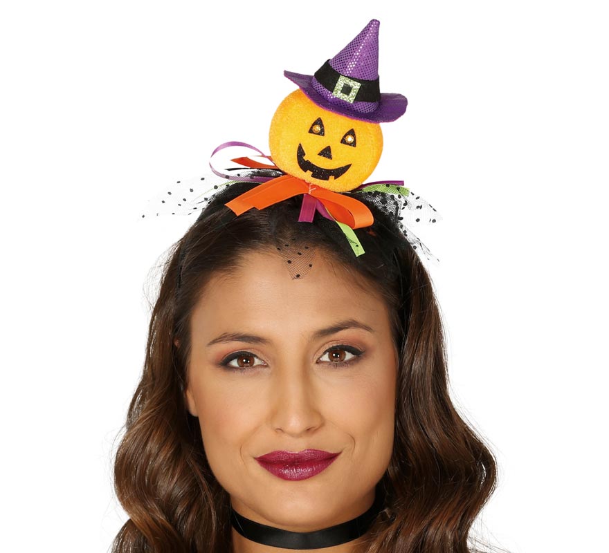 Pumpkin Headband with Witch Hat