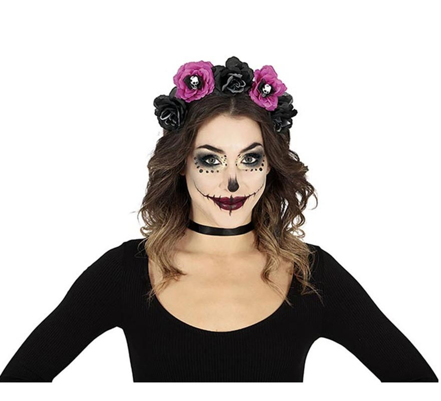 Catrina headband Black and purple flowers