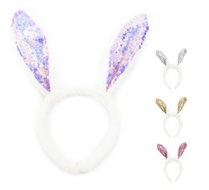 Light bling bling rabbit headband with sequins assorted colors