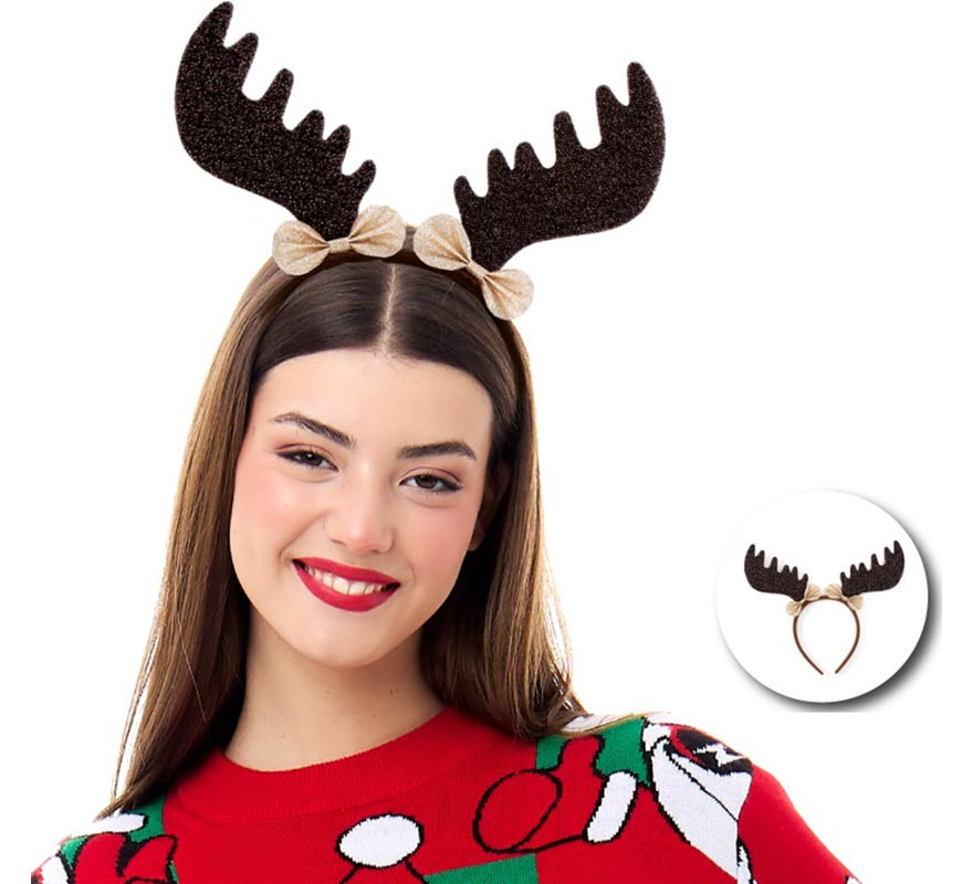 Dark Reindeer Antlers Headband with Bow