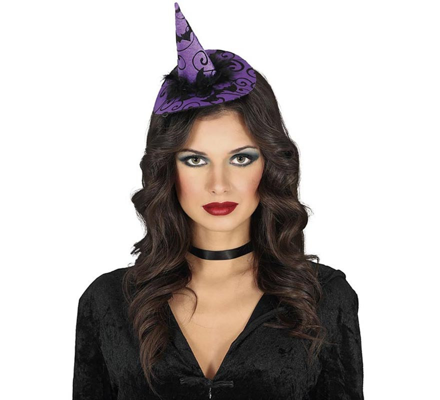 Diadema de Mini Sombrero Bruja lila