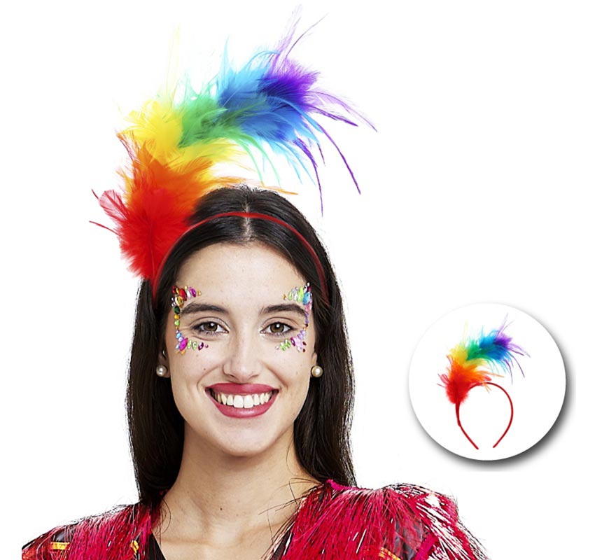 Fascia per capelli con piume arcobaleno