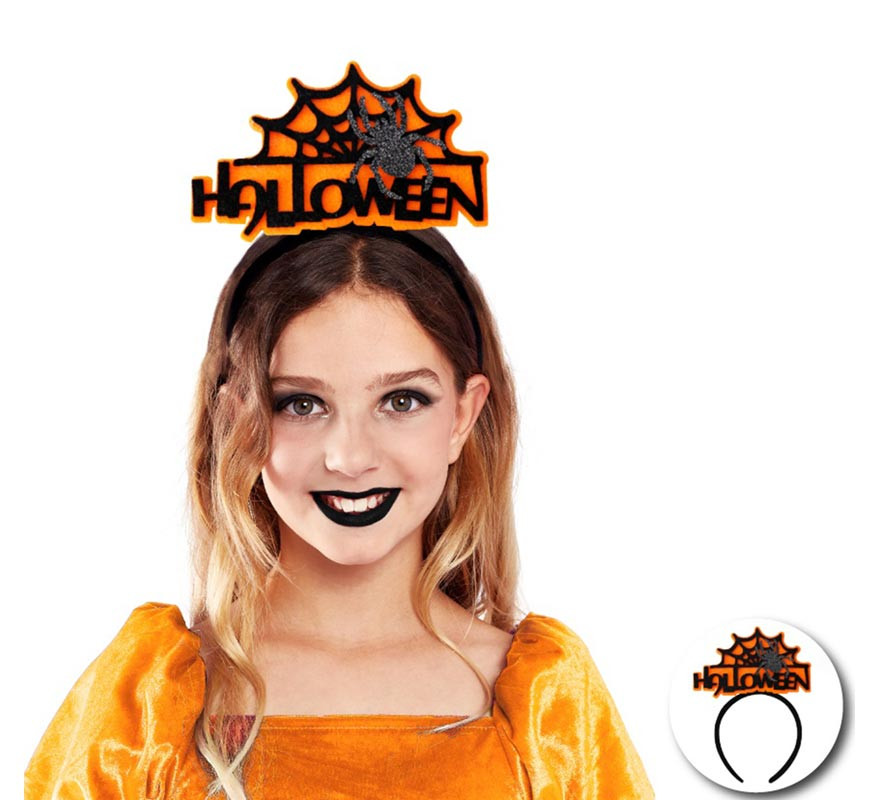 Tiara infantil laranja de teia de aranha de Halloween