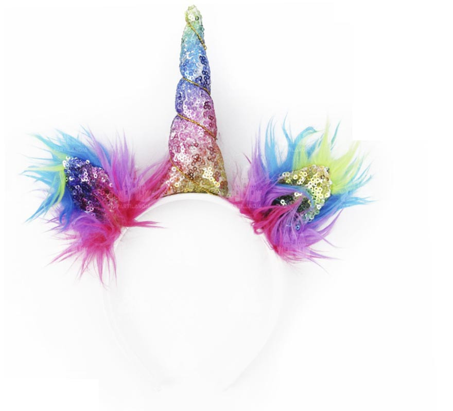 Unicorn headband with multicolor feathers