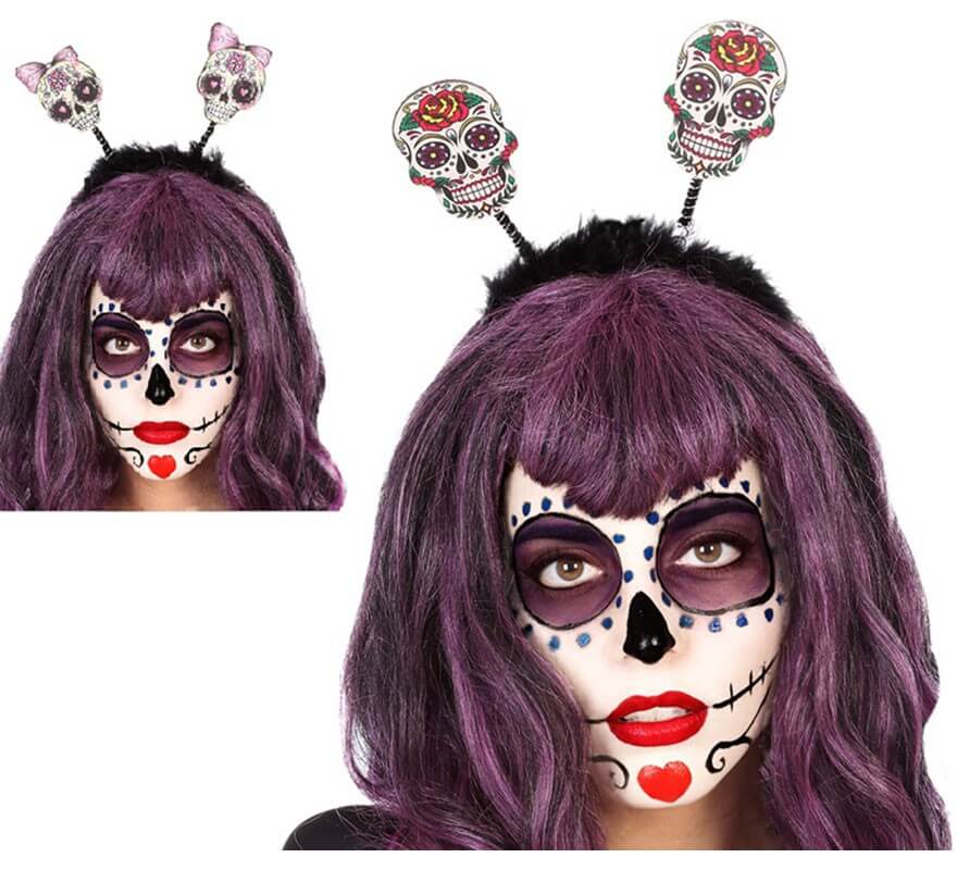 Cerchietto Teschio Halloween Copricapo Giorno Di Morti Costume donna nuova con etichetta 