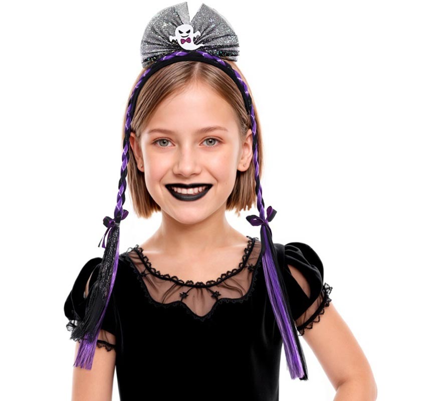 Tiara fantasma com duas tranças para crianças