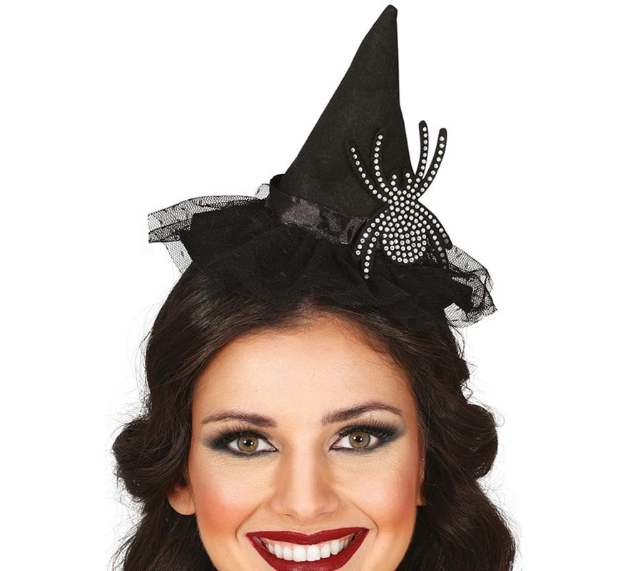 Tiara de chapéu de bruxa com aranha