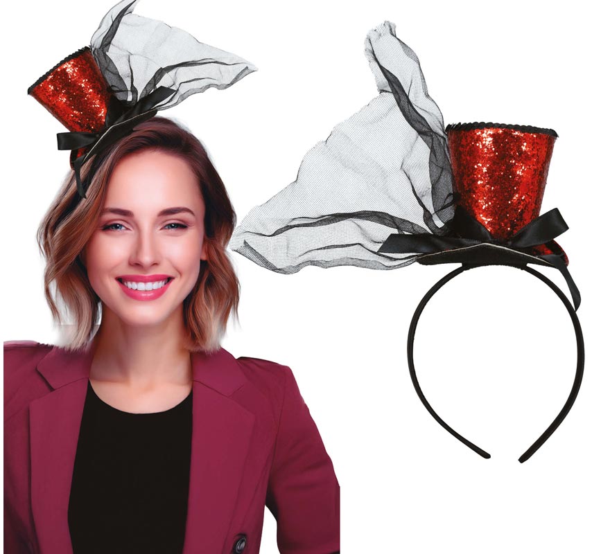 Diadema Minisombrero Chistera roja