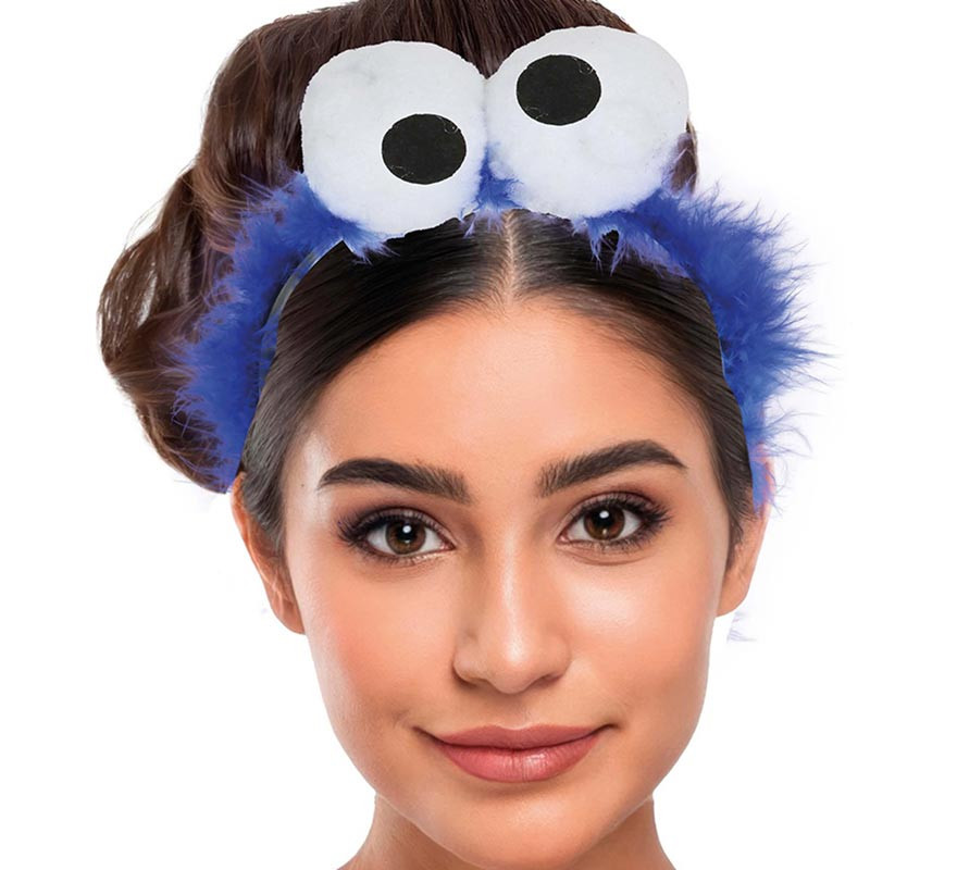 Blue Monster Headband with Feathers