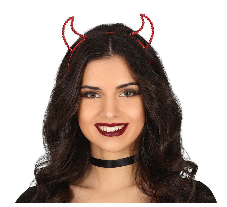 Red Demon Horns Headband with Precious Stones