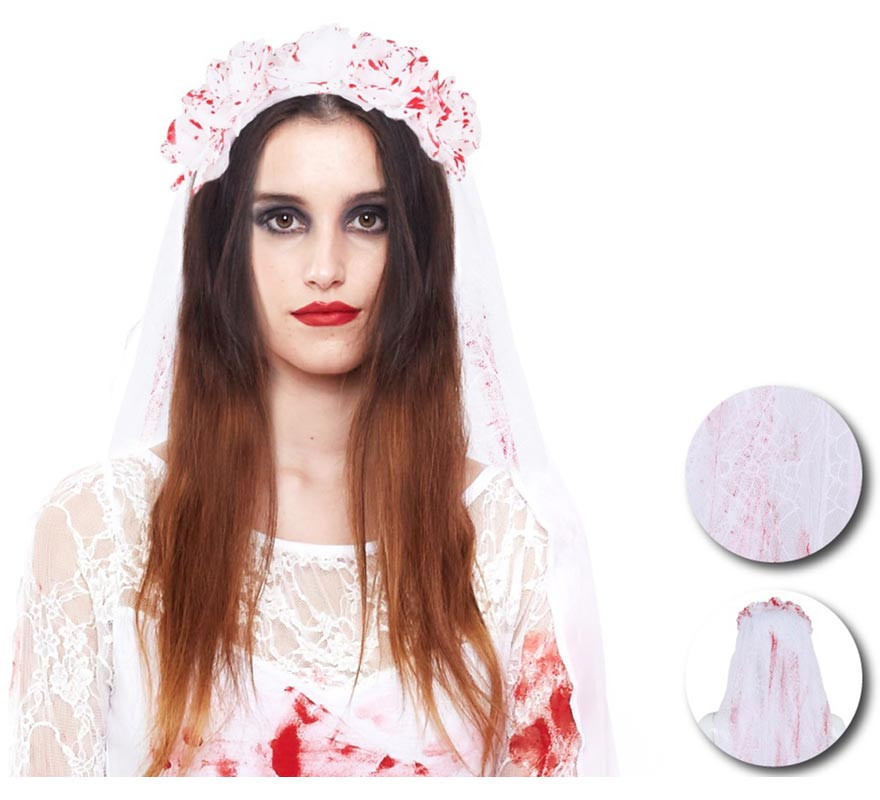 Spiderweb headband with veil and fake blood 90 cm