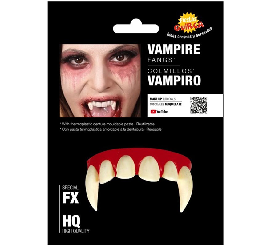 Colmillos de Vampiro FX, Postizos de Fantasía para Teatro & Disfraces Color  Blanco Talla 19 mm