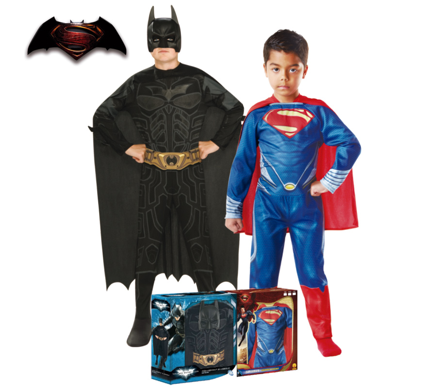 Disfraz Batman y Superman 2x1 en caja para niño