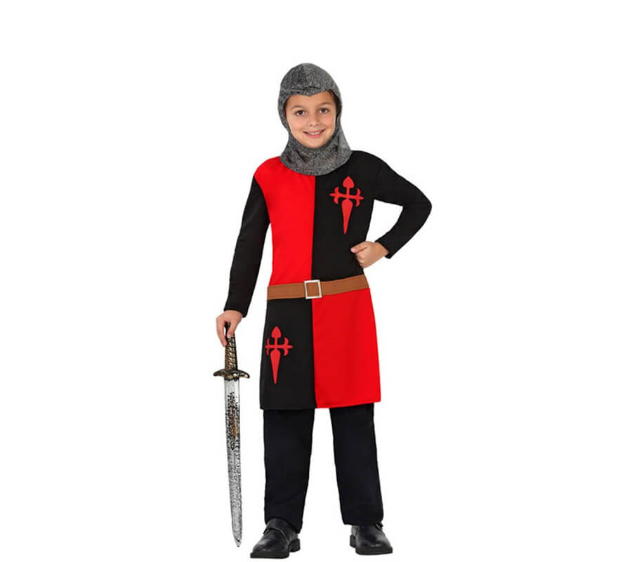 Disfraz Caballero Medieval rojo y negro de niños