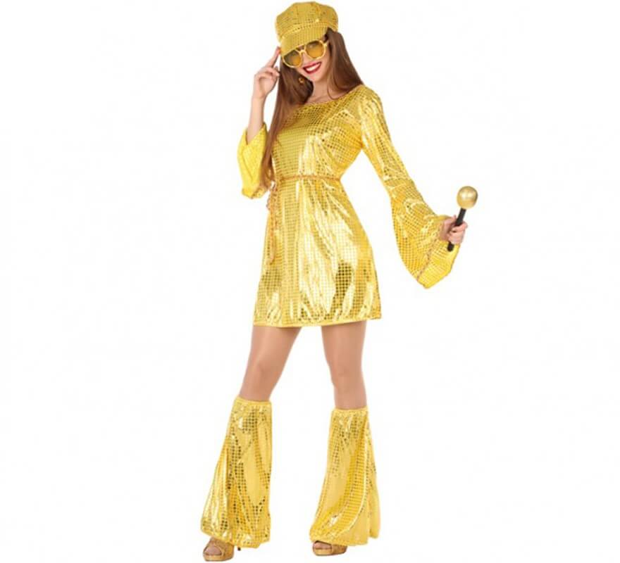 Disfraz Chica Disco vestido dorado para mujer